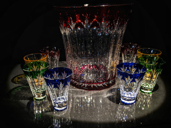 Faberge Crystal Ice Bucket with shot glasses