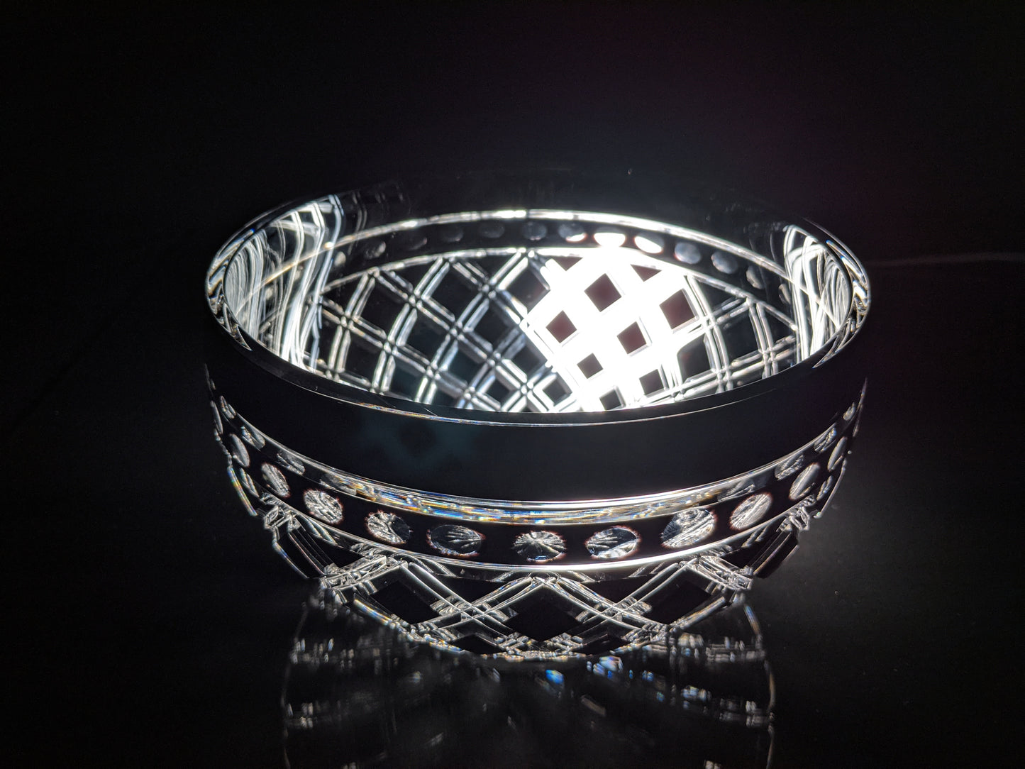 Black Crystal Clear Cut Bowl 9" diameter