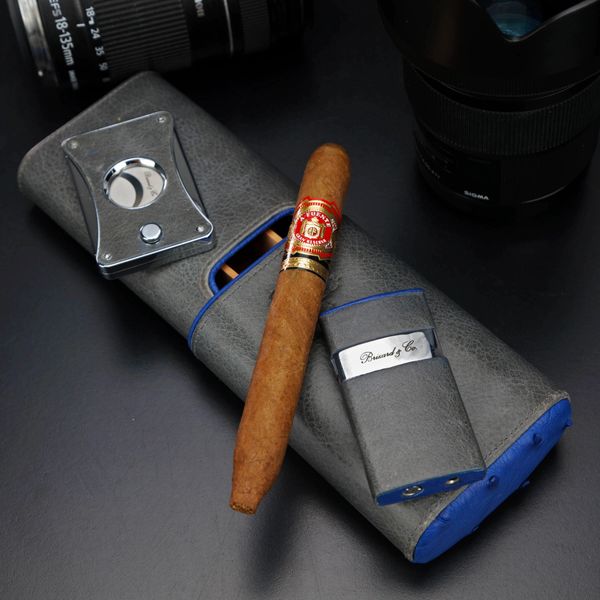 Brizard and Co. The "Elite Series 2" Cutter - Blue Ostrich and Grey Leather