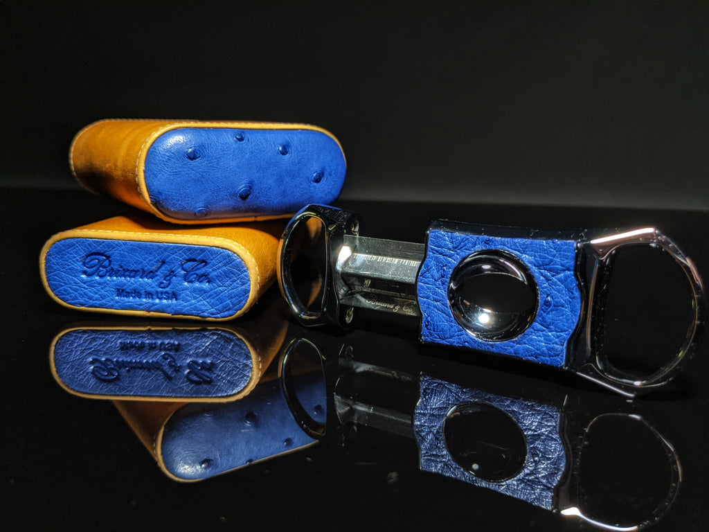 Brizard and Co Blue Ostrich and Camel Color Leather Case and V-Cutter