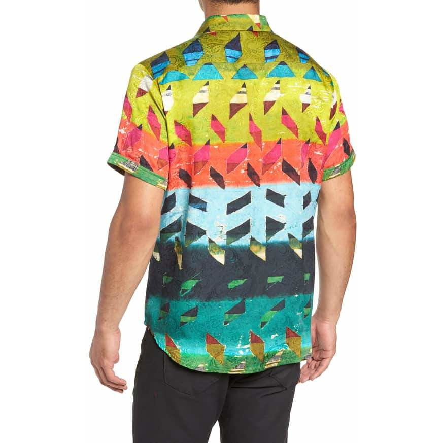 Robert Graham Sharpe Rainbow Ombre Geometric Print Shirt — Medium