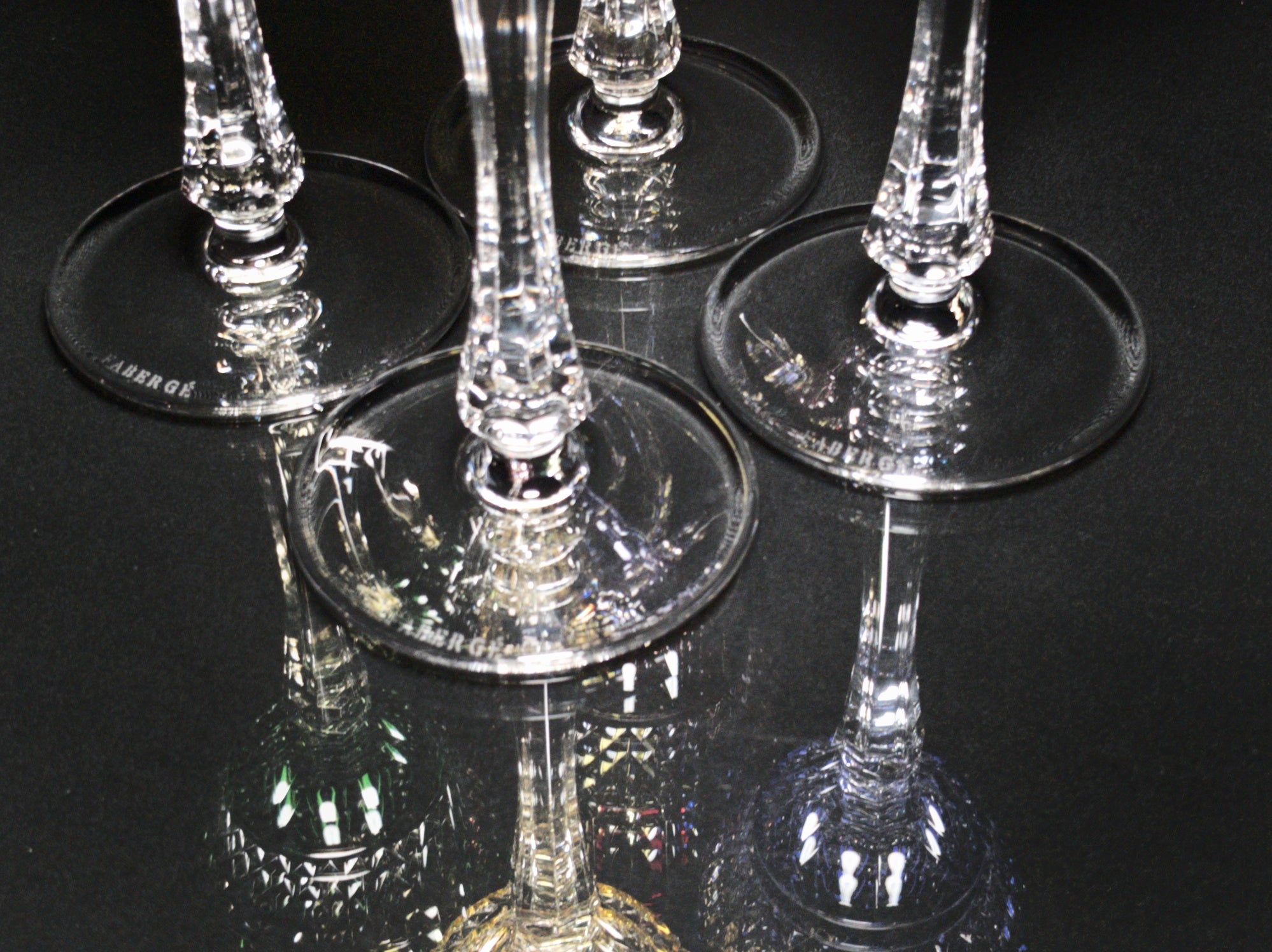 FABERGE XENIA IMPERIAL CASED CUT TO CLEAR CRYSTAL GOBLETS  SIGNED NO BOX