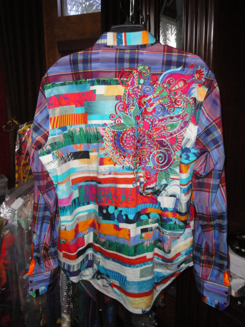 Robert Graham Breaking Lands Multicolor Collage Embroidered Shirt — Large