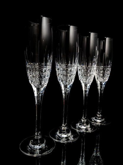 Faberge Crown Clear Cut Crystal Champagne Flutes Set of 6 NIB