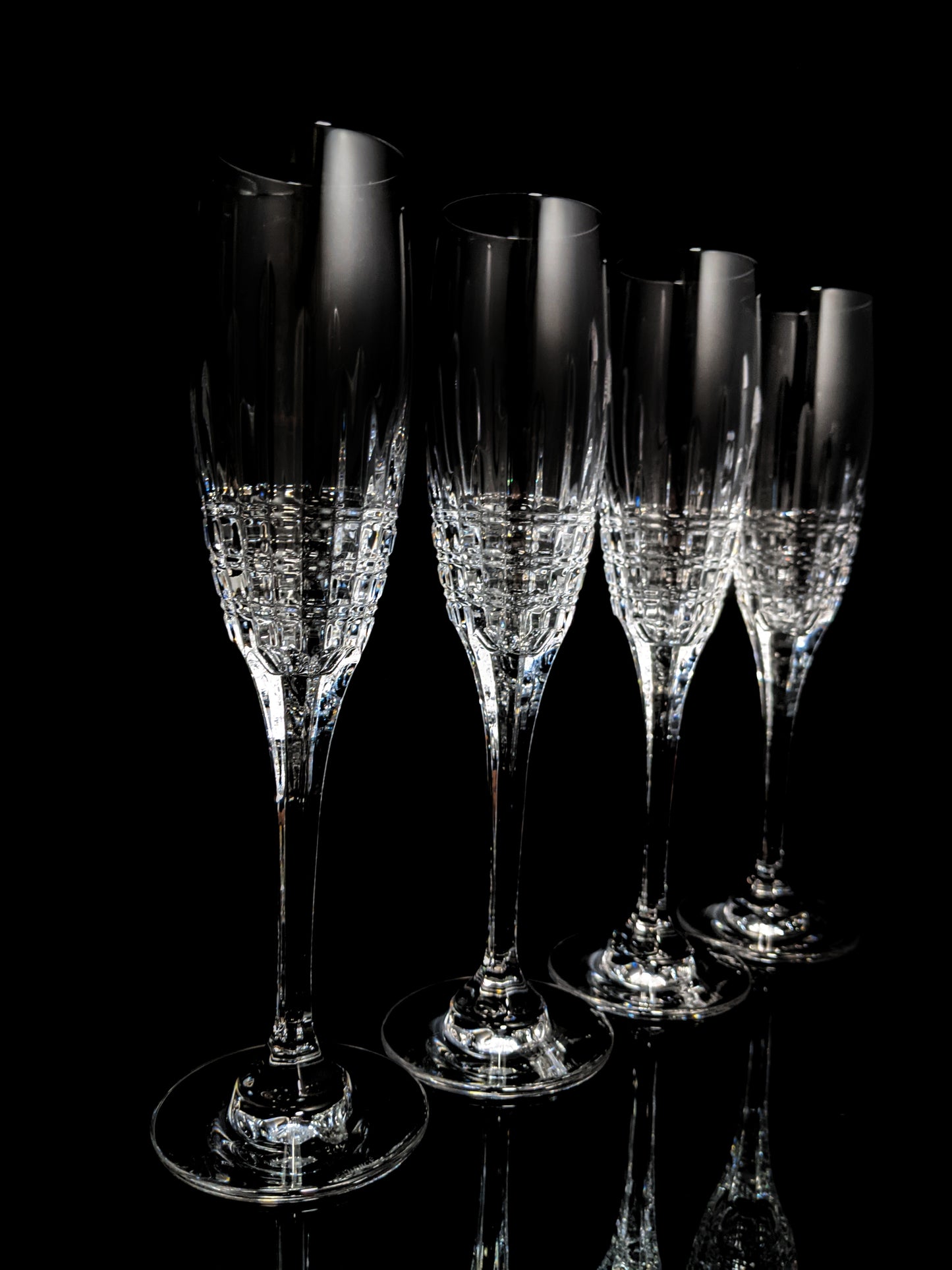 Faberge Crown Clear Cut Crystal Champagne Flutes Set of 6 NIB