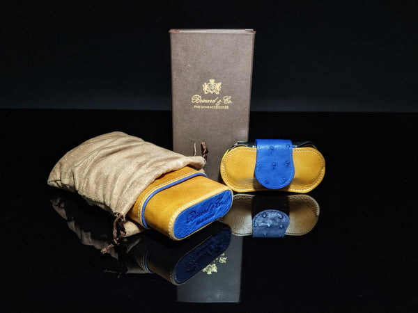 Brizard and Co Blue Ostrich and Camel Color Leather Case and V-Cutter