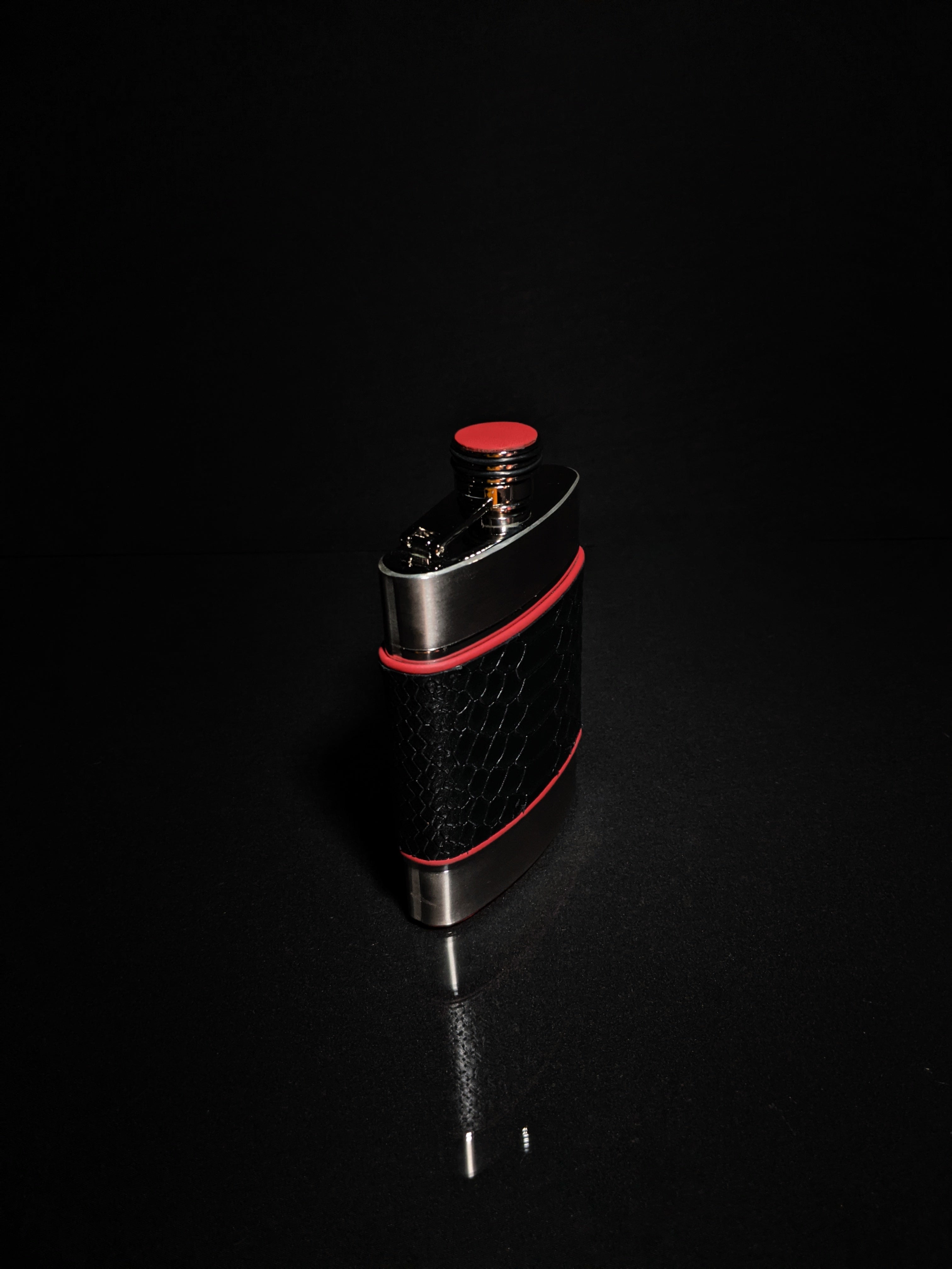 Brizard and Co. The 6 oz Flask - Black Python Leather and Racing Red