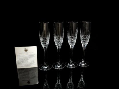 Faberge Crown Clear Cut Crystal Champagne Flutes Set of 6 NIB