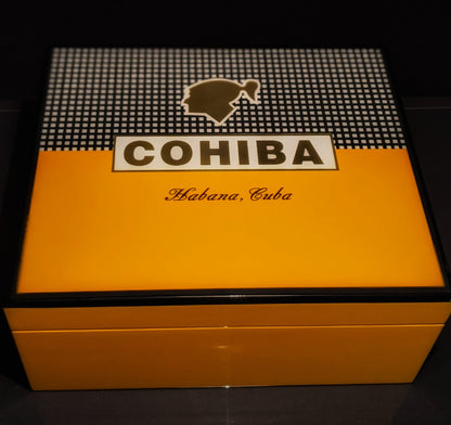 Cohiba Black & Gold Leather & wood Cigar Case holds 3 Large cigars & Humidor new
