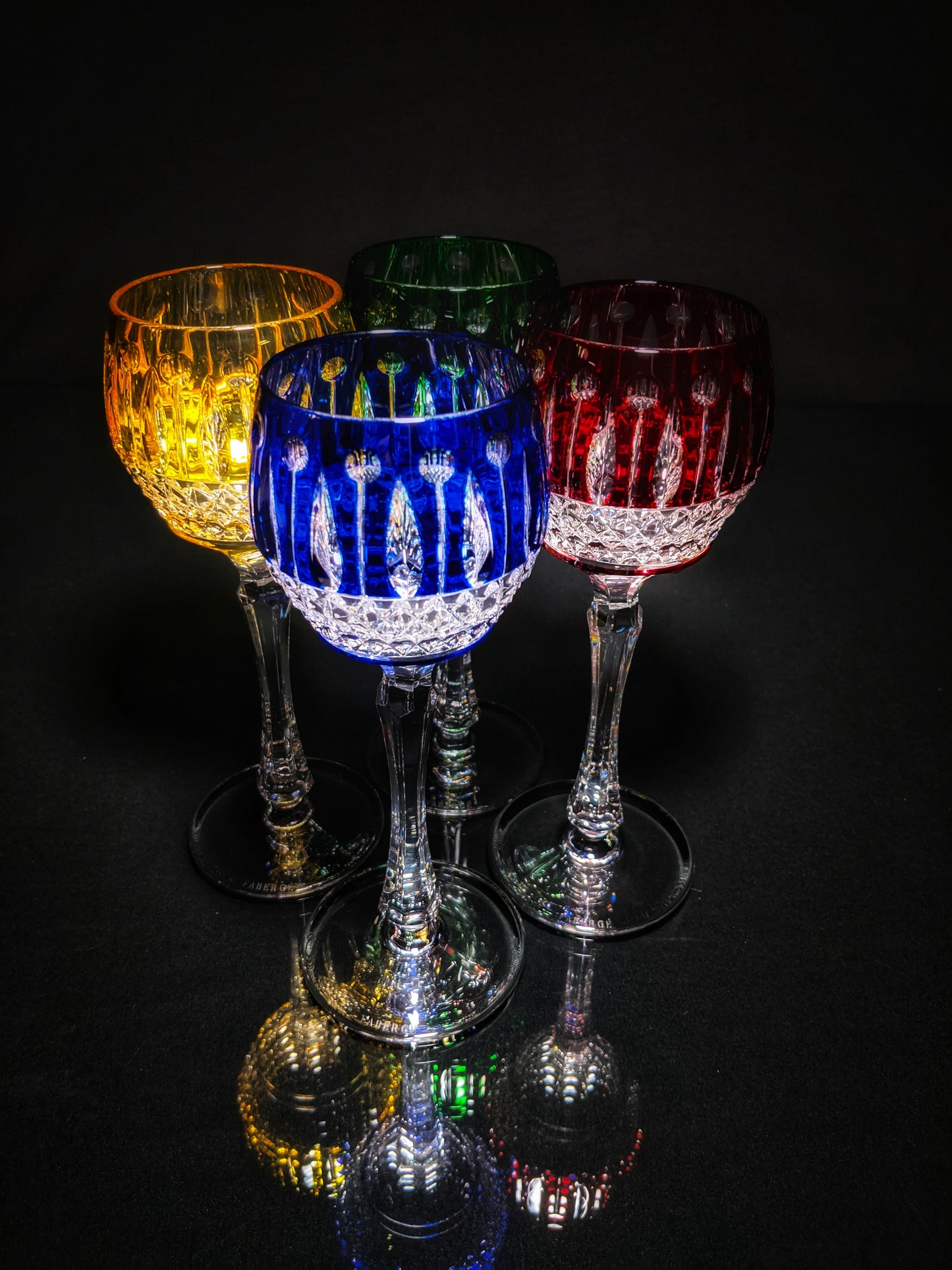 FABERGE XENIA IMPERIAL CASED CUT TO CLEAR CRYSTAL GOBLETS  SIGNED NO BOX