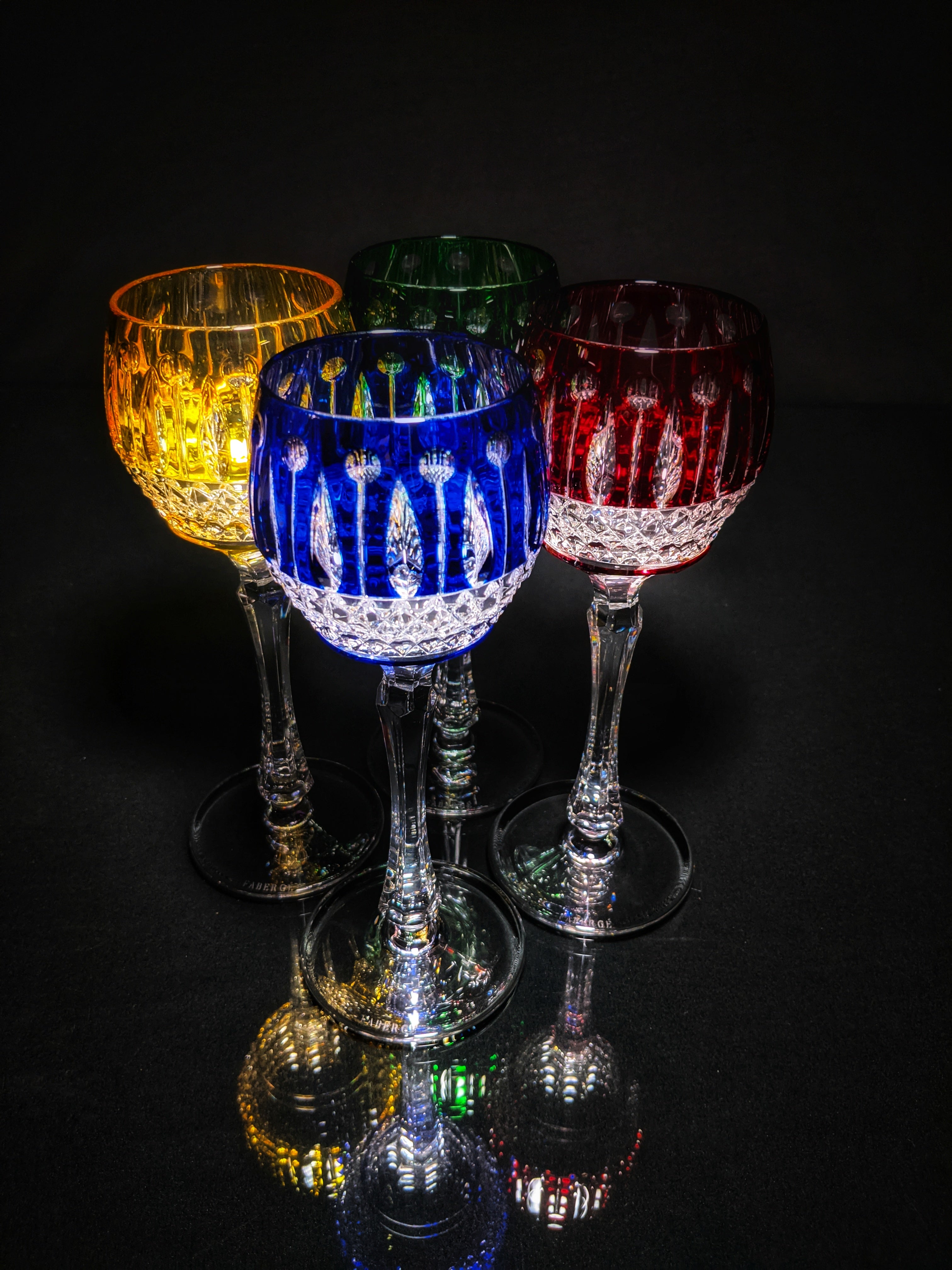 FABERGE XENIA IMPERIAL CASED CUT TO CLEAR CRYSTAL GOBLETS  SIGNED NO BOX