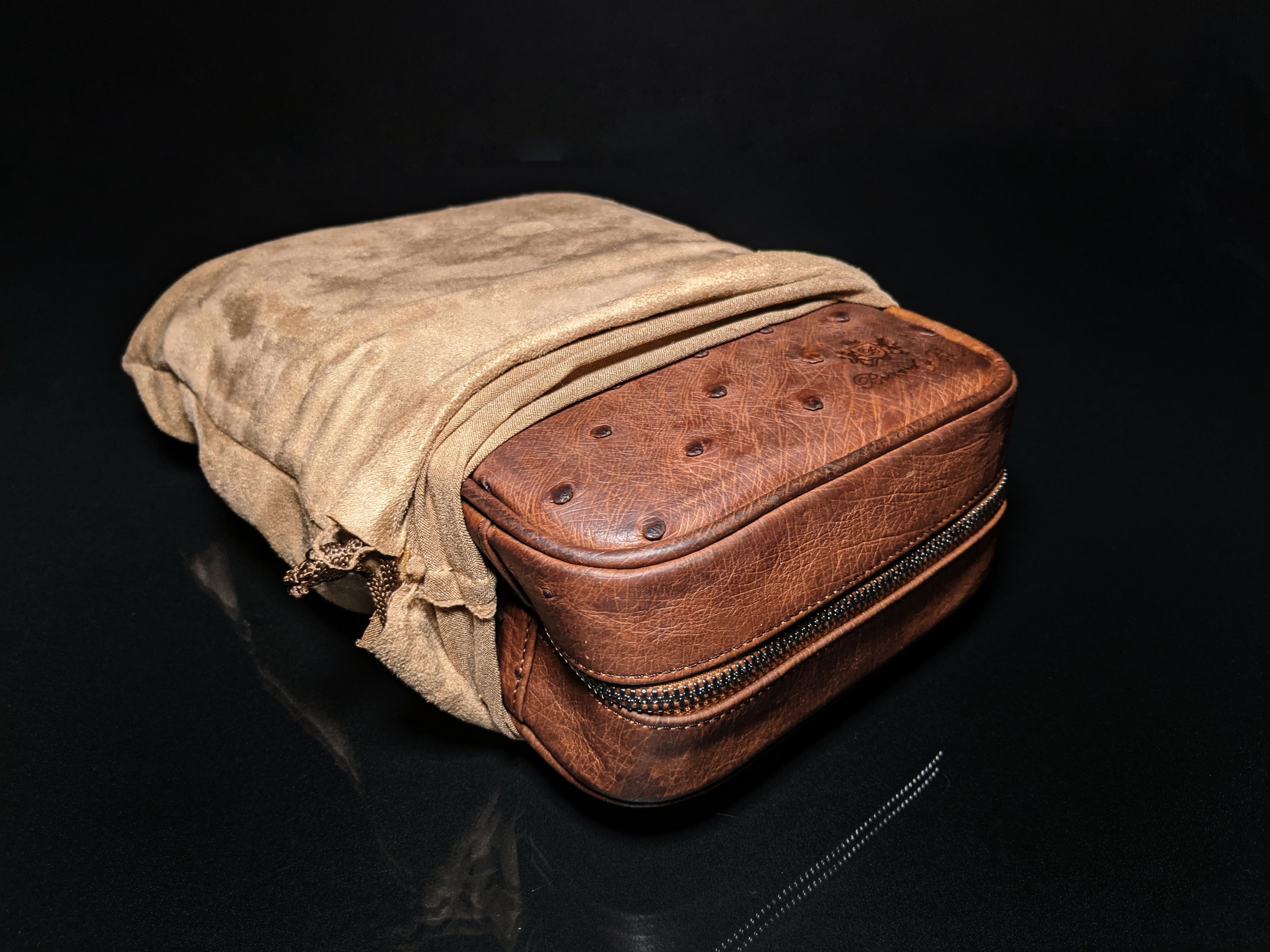 Brizard and Co Havana Traveler in Genuine Ostrich Antique Saddle Leather