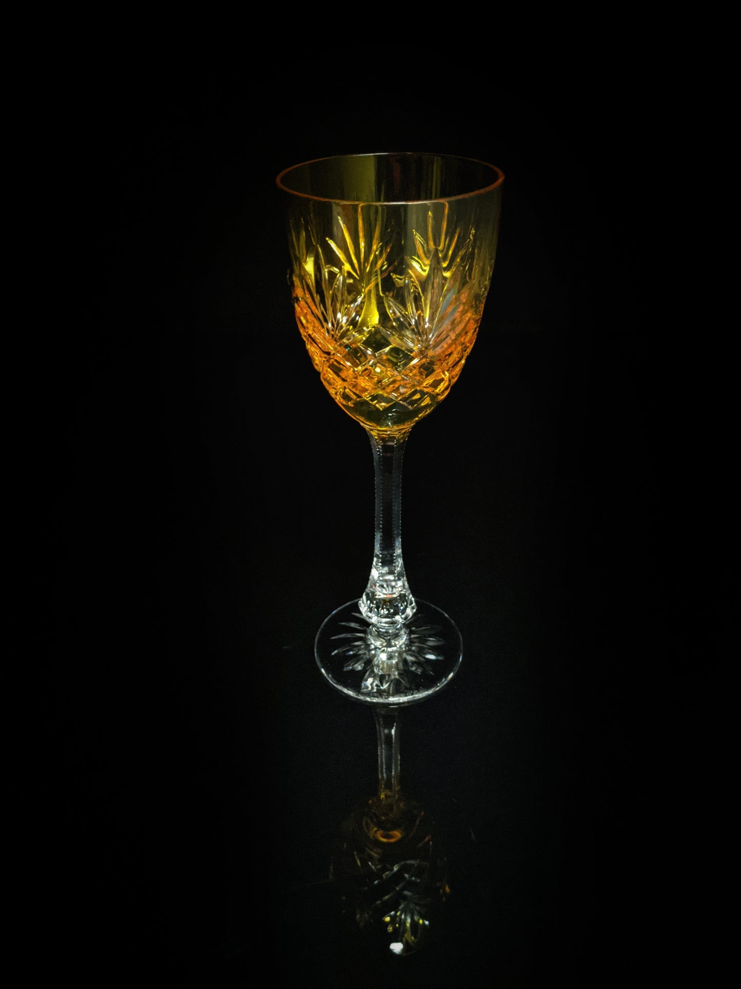Faberge | Yellow Gold Odessa Hock Crystal Wine Glass. 8 3/8 H by 3" Rim