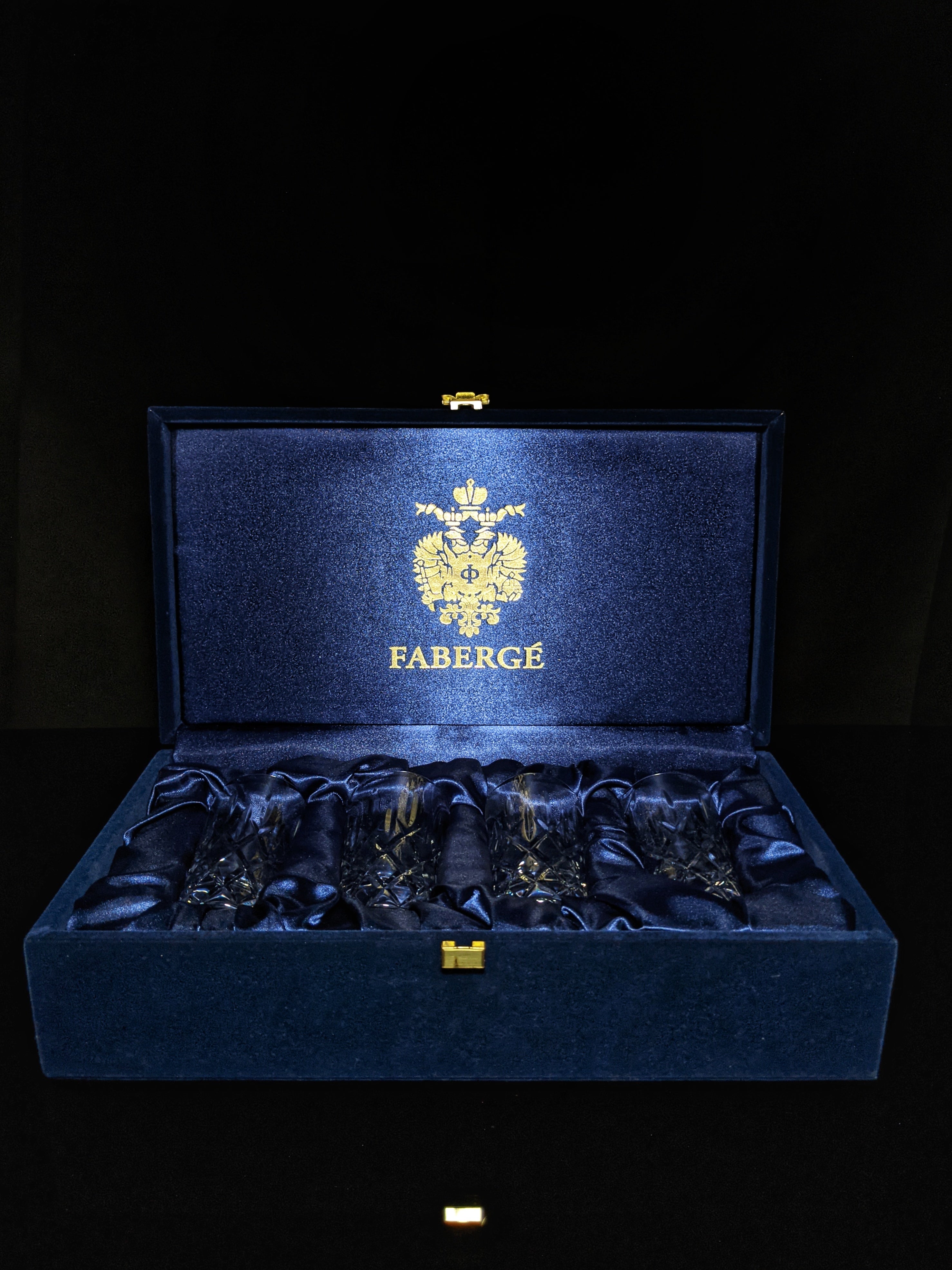 Faberge Clear Crystal Shot Glasses  Set of 4 NIB