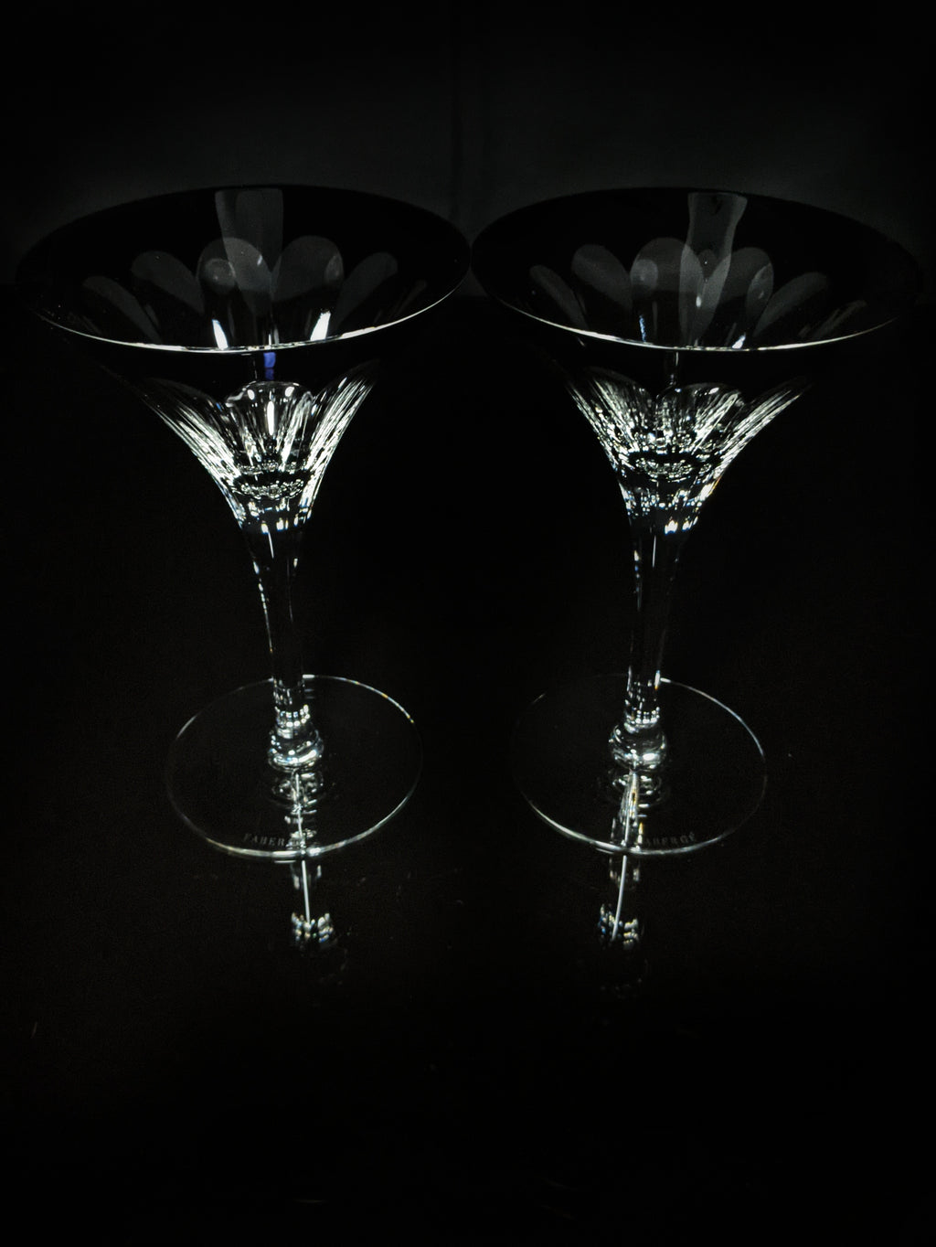 Fabergé Black Crystal Martini Glasses — Set of 2 with Original Presentation Case