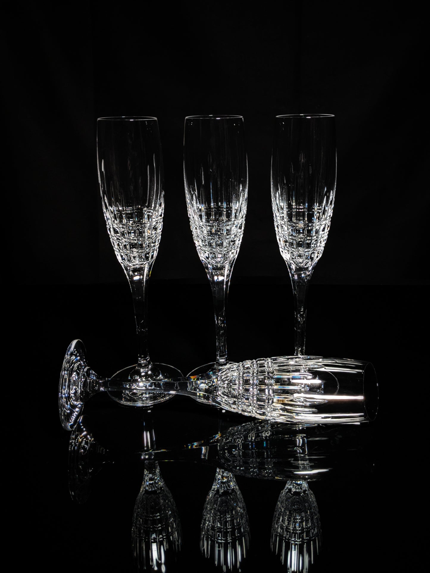 Faberge Crown Clear Cut Crystal Champagne Flutes Set of 6 NIB