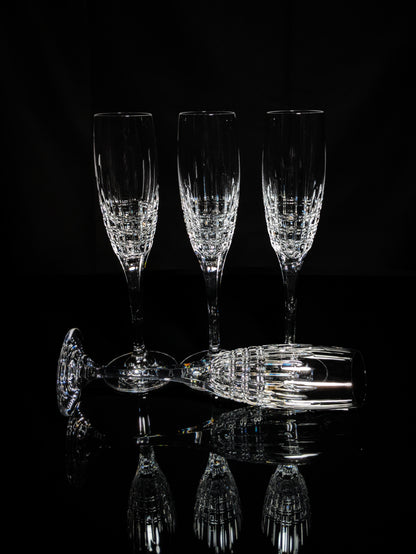 Faberge Crown Clear Cut Crystal Champagne Flutes Set of 6 NIB
