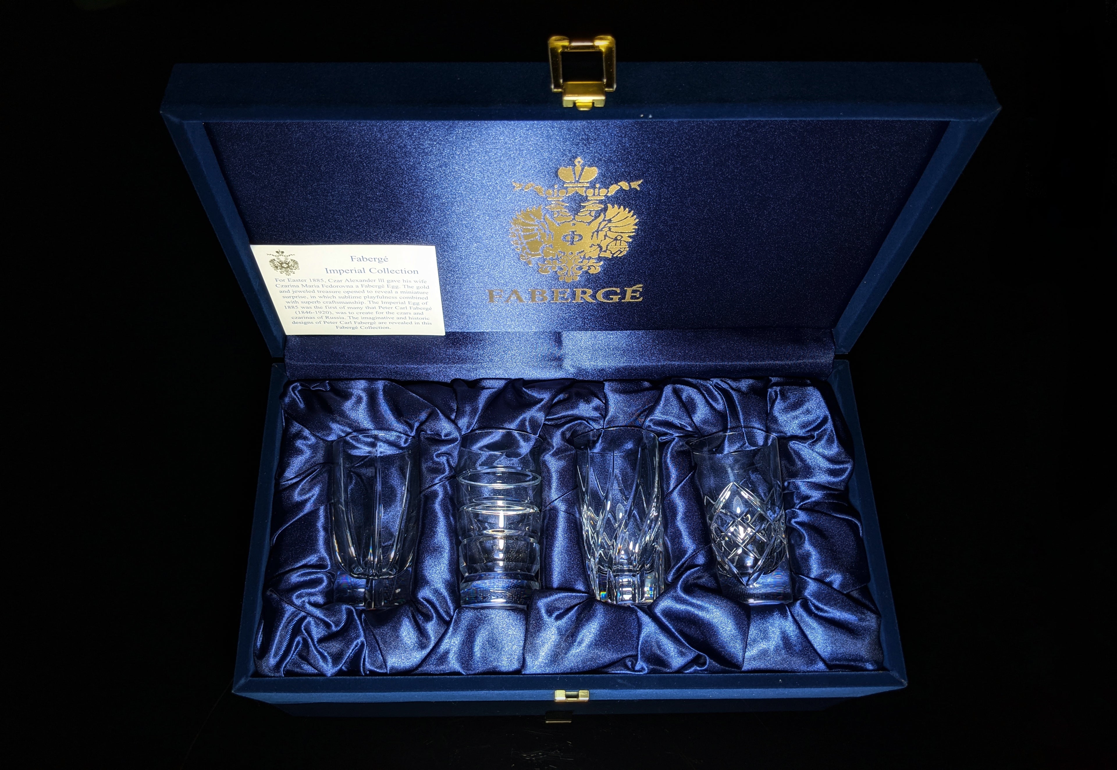 Faberge Clear Crystal Shot Glasses  Set of 4 NIB