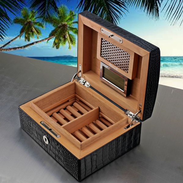 "La Casita de Puros" Humidor - Croco Pattern Black (12/20 Count)