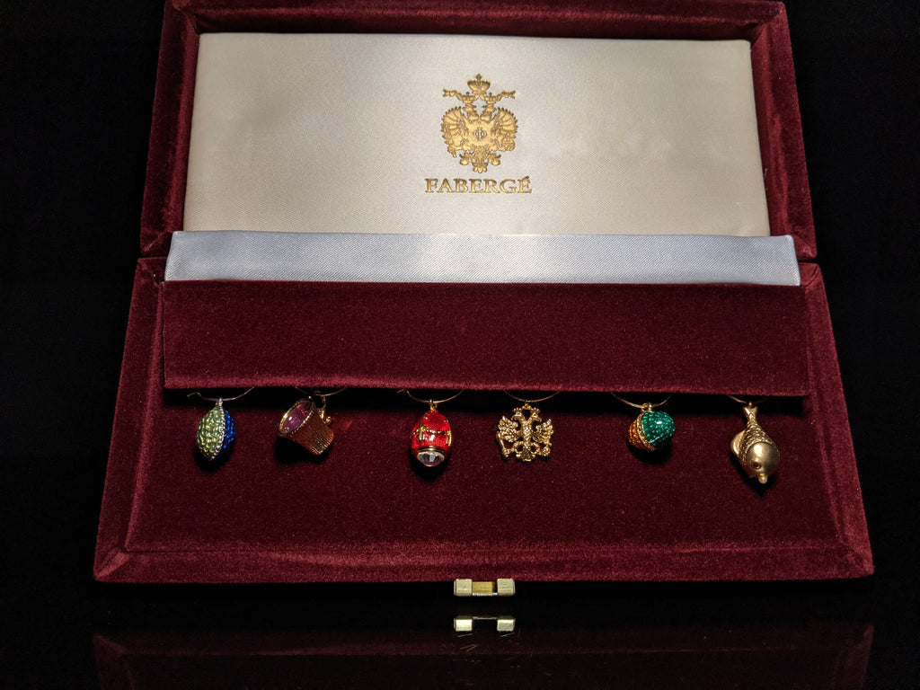 Fabergé Crystal Glass Charms — Set of 6 in Original Velvet Box