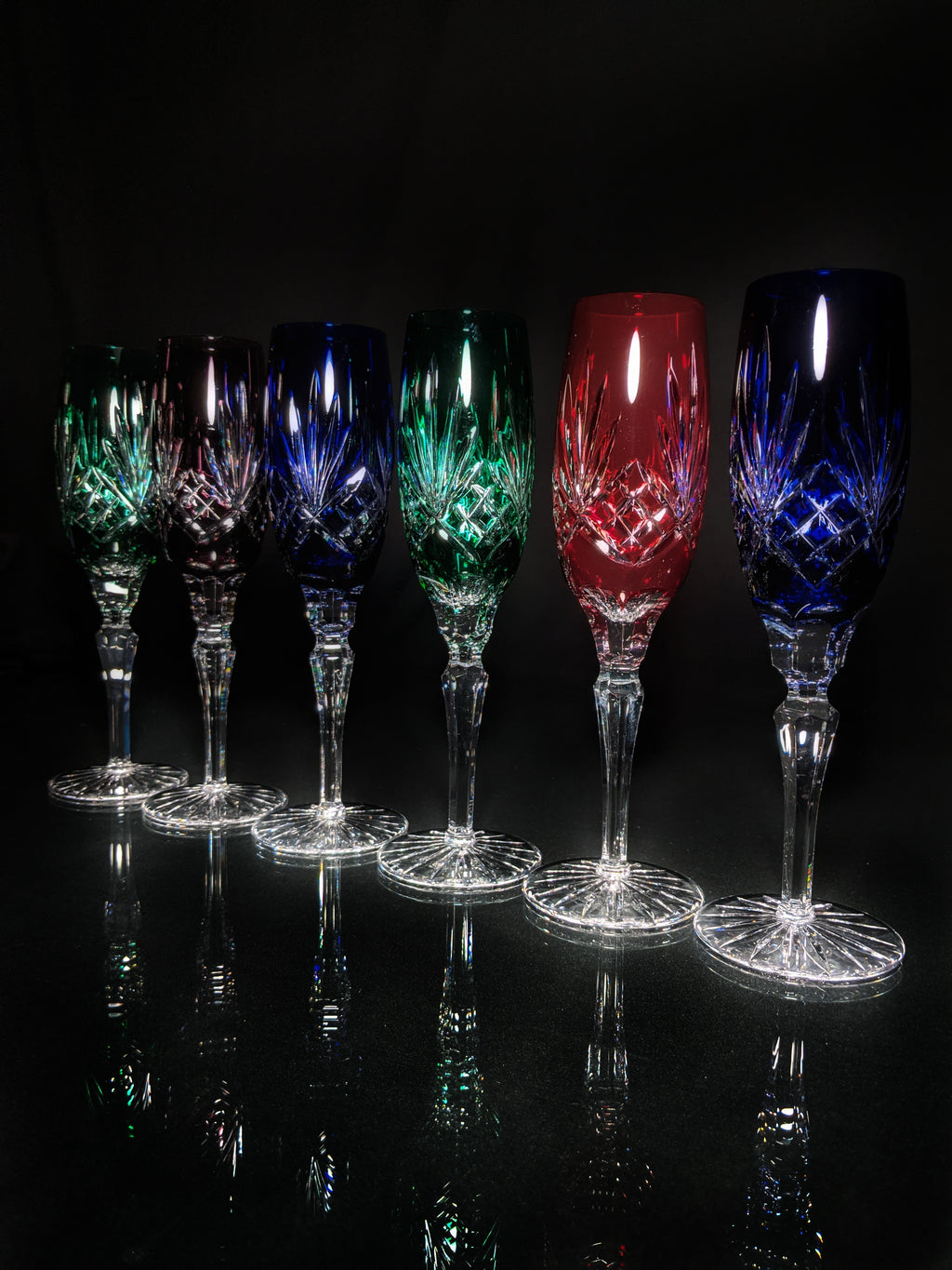 AJKA Colored Crystal Champagne Flutes — Set of 6