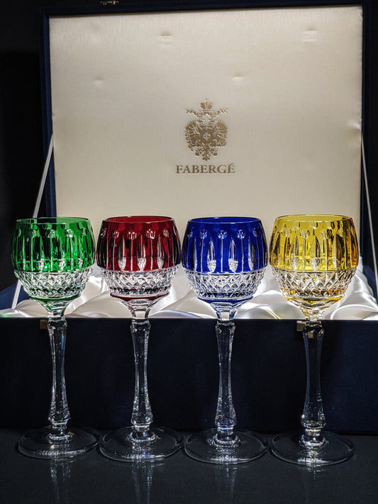 FABERGE XENIA IMPERIAL CASED CUT TO CLEAR CRYSTAL GOBLETS  SIGNED