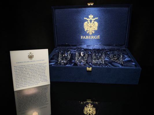 Faberge Vodka Clear Crystal Shot Glasses  Set of 4 NIB