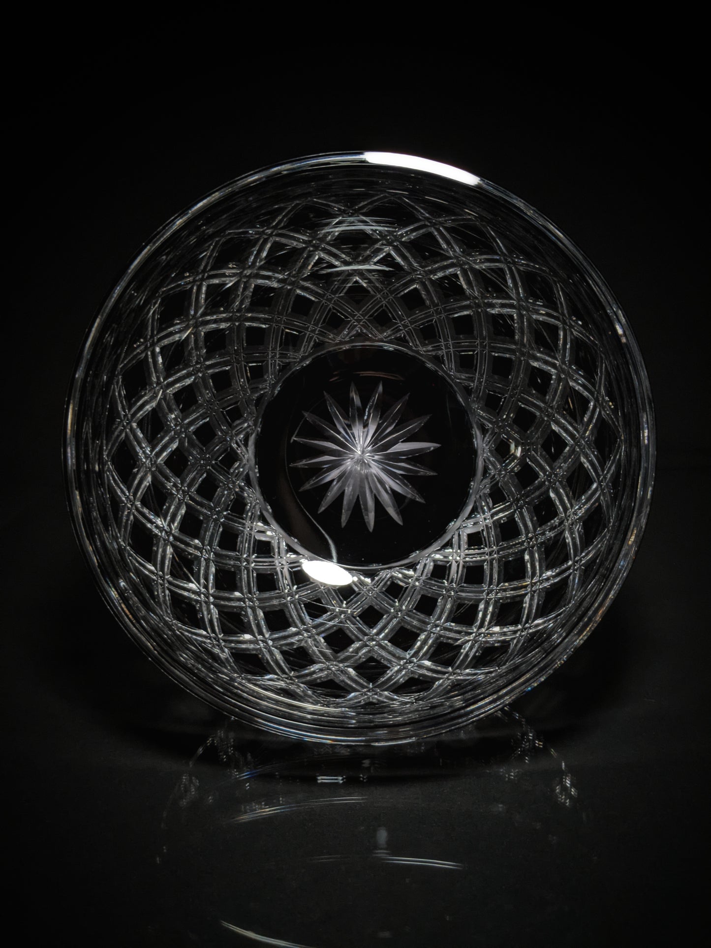 Black Crystal Clear Cut Bowl 9" diameter