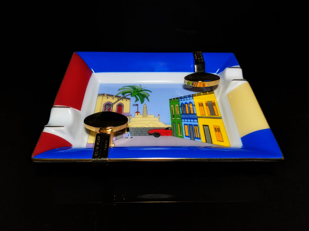 Elie Bleu Casa Collection Porcelain Ashtray with Gold Plated rests