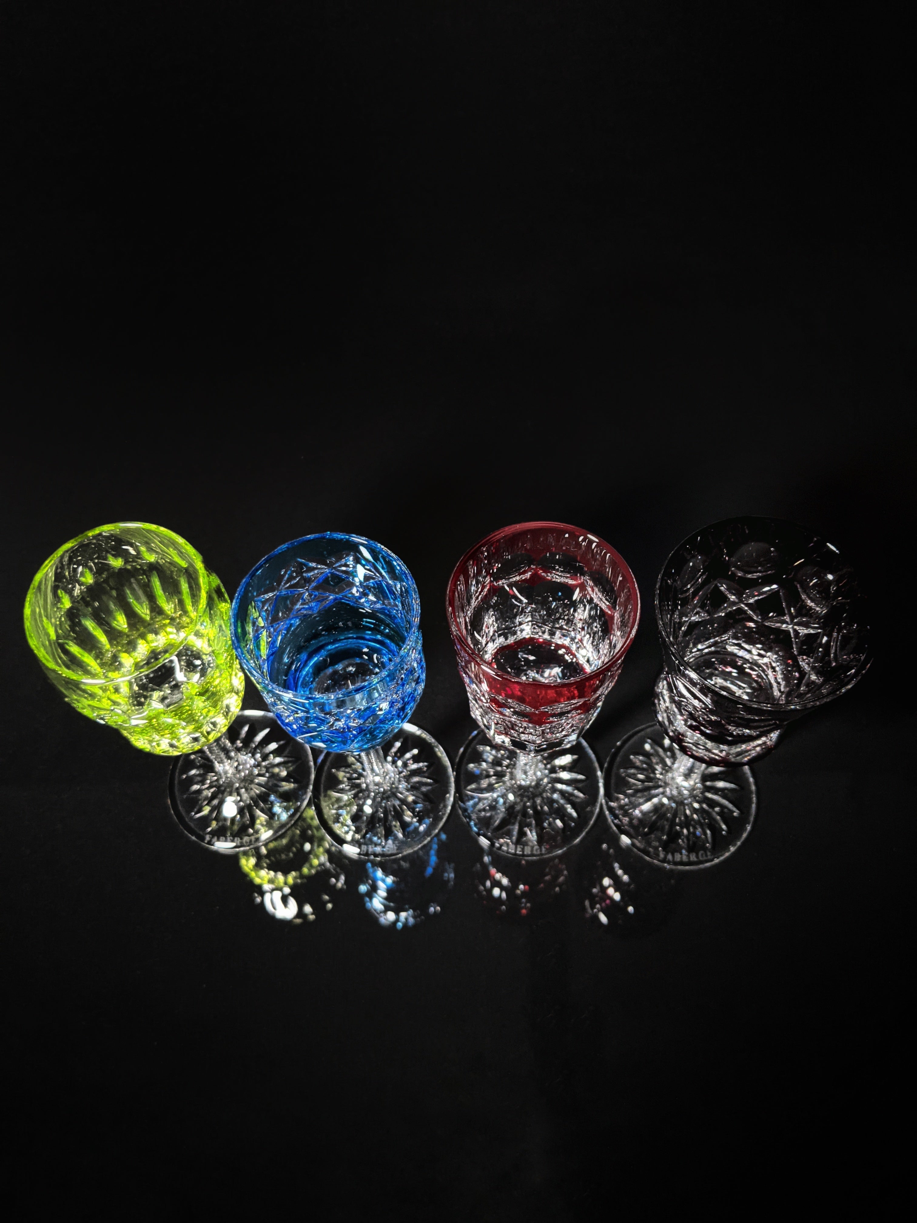 Faberge Colored Crystal  Cordial Glasses