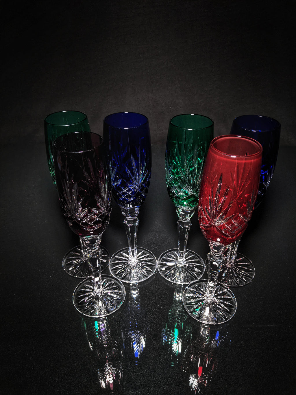 AJKA Colored Crystal Champagne Flutes — Set of 6