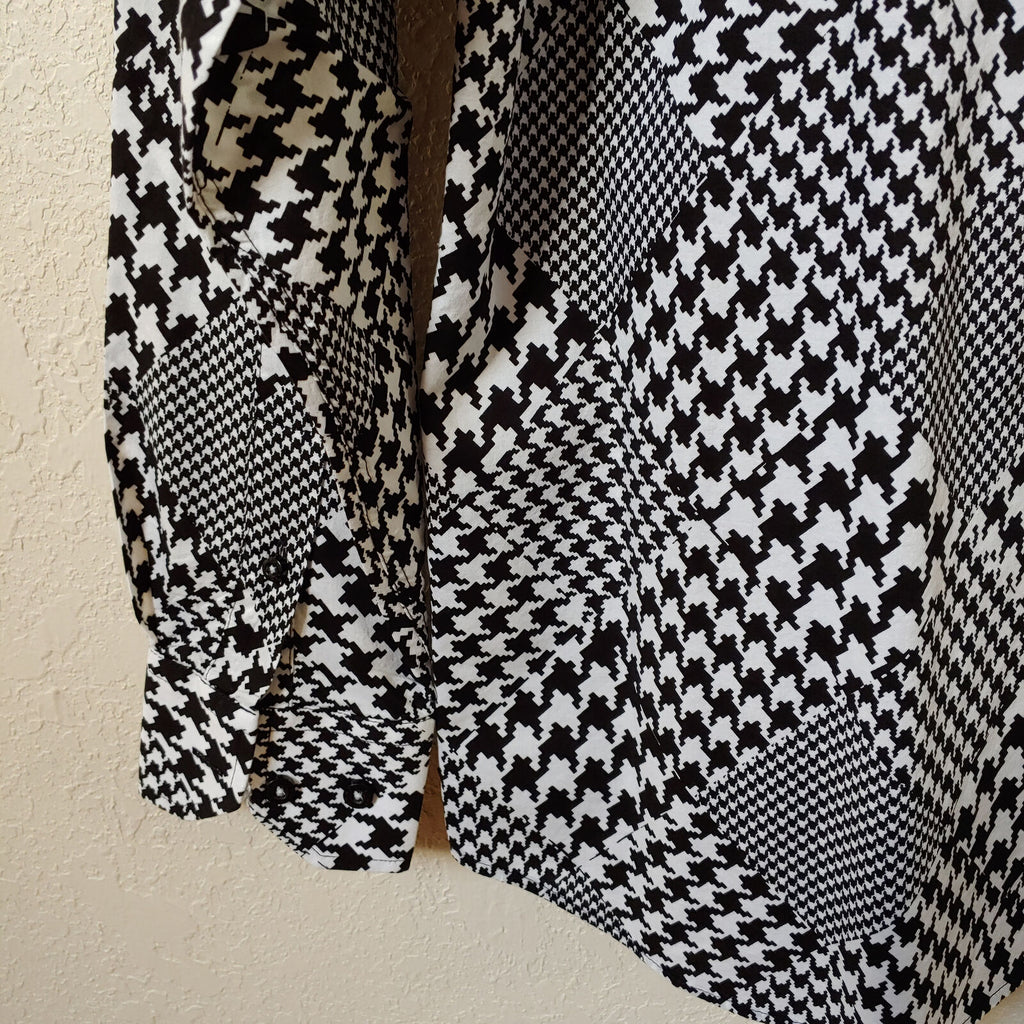 John Lennon | Men's Black and White Patterned Longsleeve Buttondown Casual Shirt