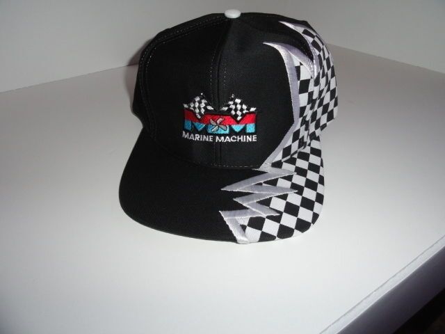 Marine Machine embroidered black baseball cap with checkered Flags