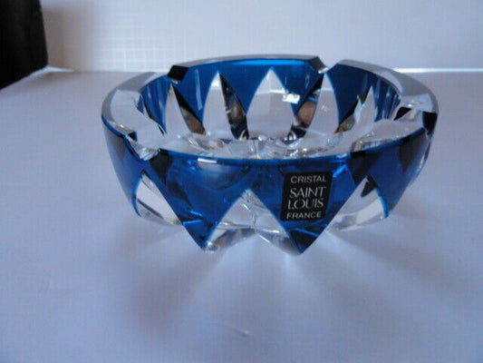 Saint-Louis Crystal Ashtray Sapphire Blue 6" diameter