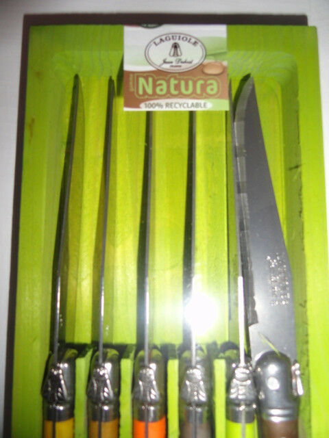 Laguiole Natura 6 Steak Knife Set & Wood Tray