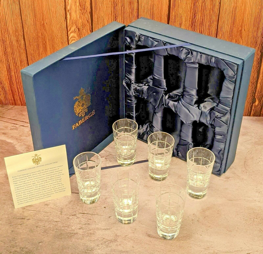Faberge Metropolitan Crystal Shot Glasses set of 6 NIB