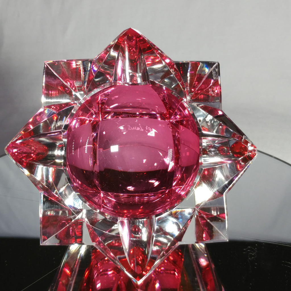 Sommerso Murano | Pink & Clear Star Faceted Glass Ashtray | Italy 1950s