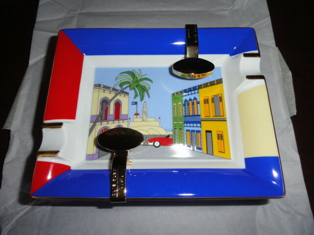 Elie Bleu Casa Collection Porcelain Ashtray with Gold Plated rests