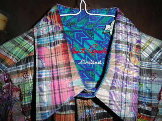 Robert Graham Patchwork Madras Plaid Print Shirt — Medium