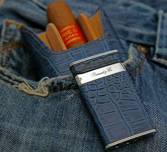 Brizard  "Show Band" 3 Cigar Case,Cutter & Lighter Combo - Indigo Croco Pattern
