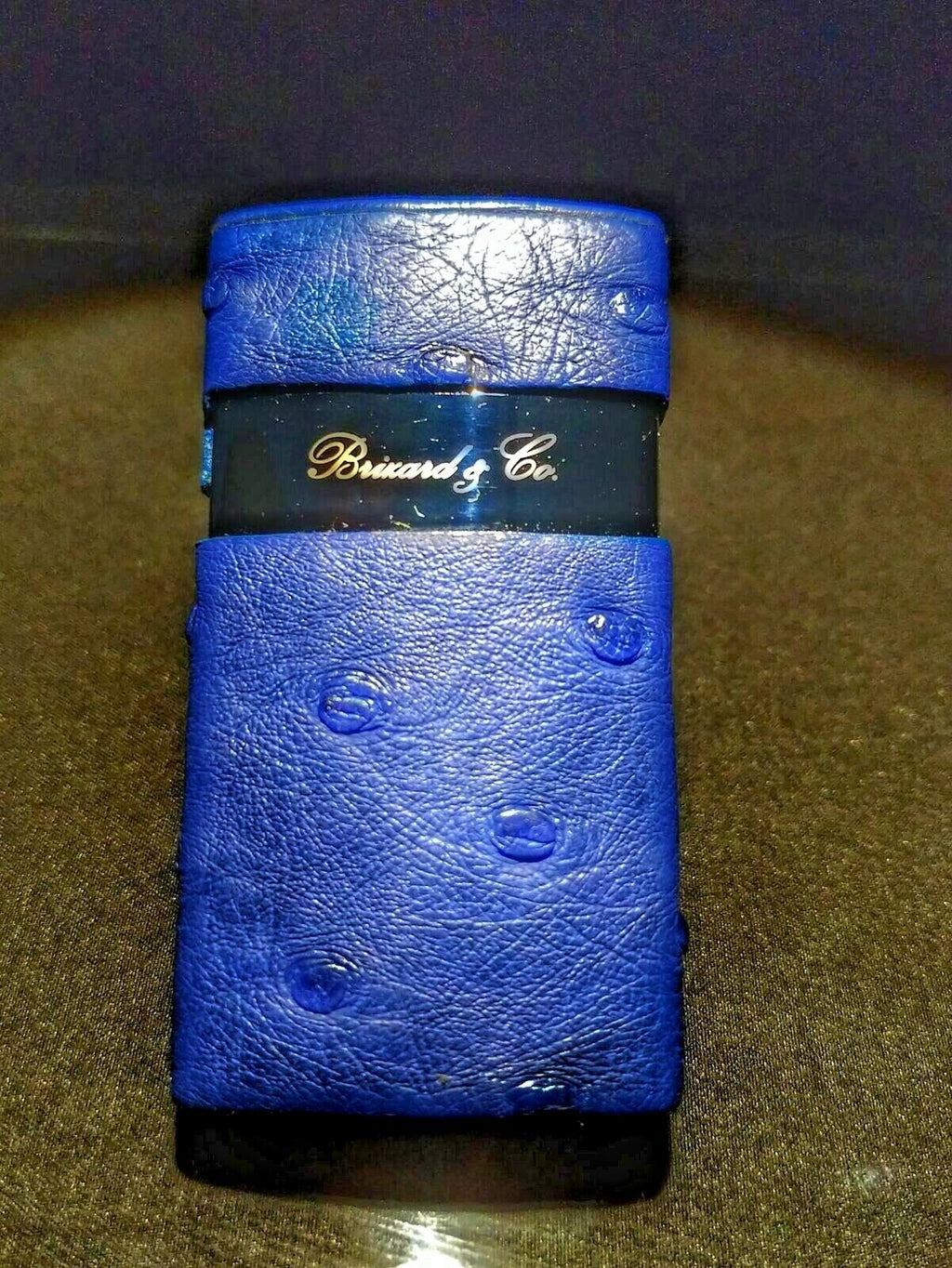 Brizard and Co Blue Ostrich and Grey Leather  Case, Cutter and Lighter Combo