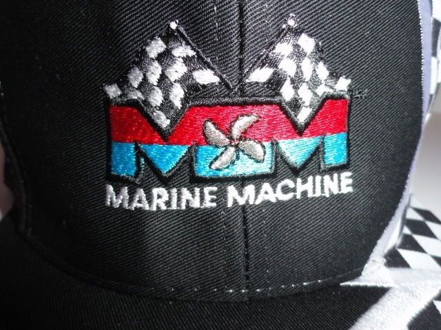 Marine Machine embroidered black baseball cap with checkered Flags