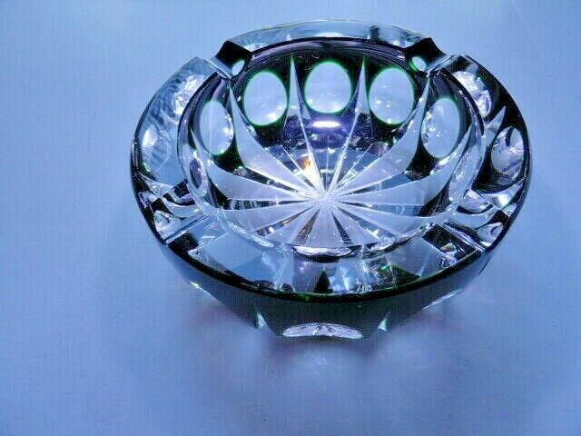 Saint-Louis Crystal Ashtray Emerald Green 6" diameter