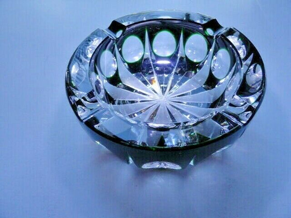 Saint-Louis Crystal Ashtray Emerald Green 6" diameter