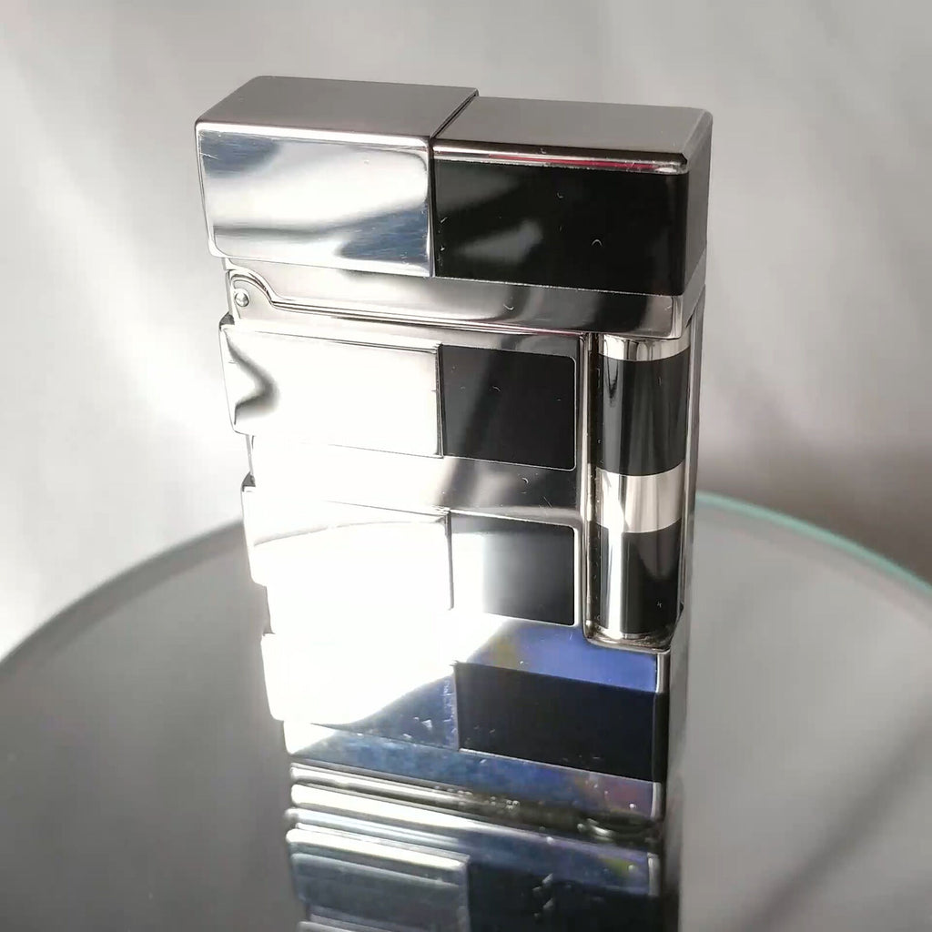 ST DUPONT CIGAR LIGHTER LINE LIGNE 2 PALLADIUM & BLACK CHINESE LACQUER