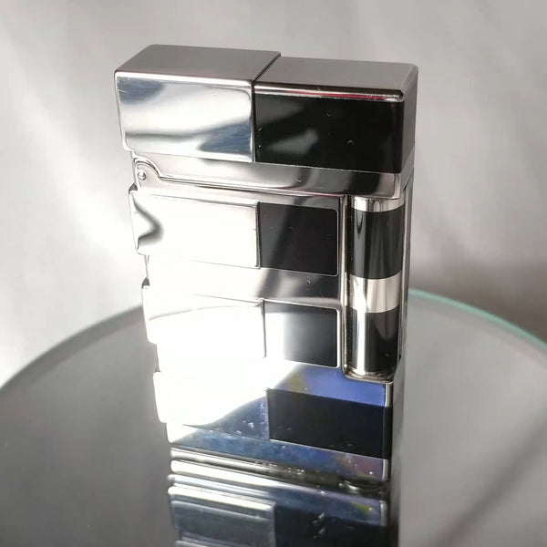 ST DUPONT CIGAR LIGHTER LINE LIGNE 2 PALLADIUM & BLACK CHINESE LACQUER