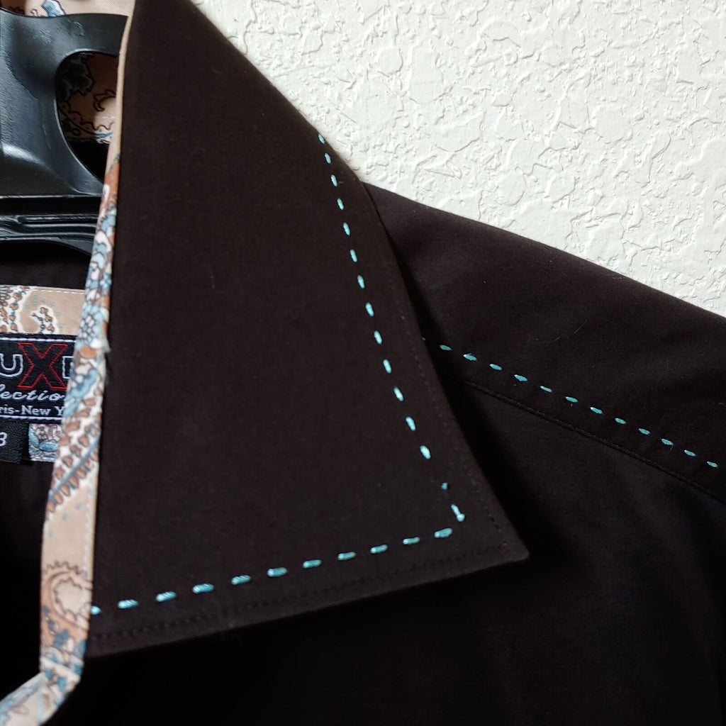 Deluxe Collection | Men's Black long sleeve Button down Casual Shirt | Sz. 3