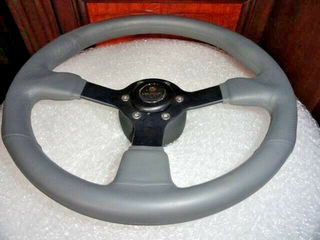 New Gussi Boat Steering Wheel Grey Urethane Black Spoke & Black Hub Adaptor