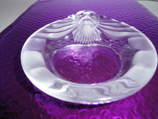 Lalique Crystal Lion's Head Ashtray — Clear & Frosted