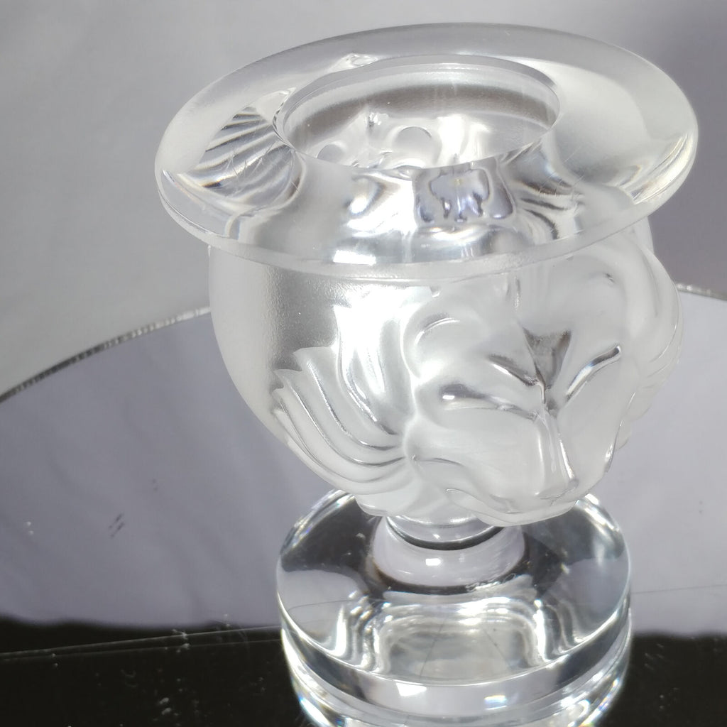 Lalique Crystal Tete De Lion Cigarette Lighter and Match Holder Set